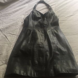 Vintage black leather halter dress